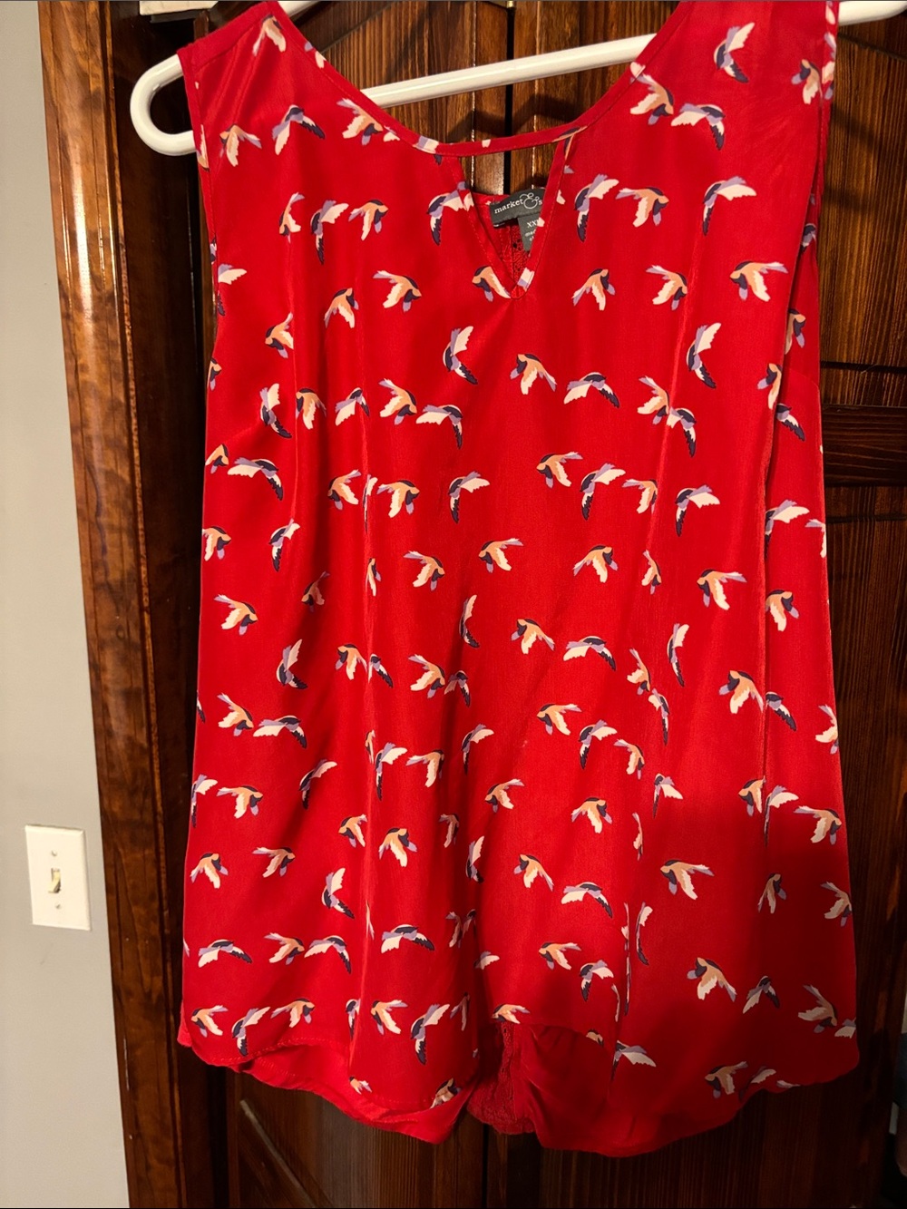Red Printed Women’s Shirt with Bird Motif
